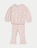 Ensemble 2&nbsp;pièces en coton avec sweat à motif fleuri (jusqu’au 3&nbsp;ans)