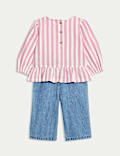 2pc Pure Cotton Striped Top & Jeans Outfit (0-6 Yrs)
