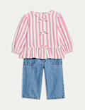 2pc Pure Cotton Striped Top & Jeans Outfit (0-6 Yrs)