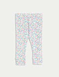 2 potong Pakaian Legging Katun Murni Motif Bunga Kecil (0-3 Tahun)