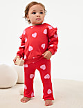 Conjunto de 2 piezas de algodón con estampado de corazones (0-6 años)