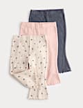 3pk Cotton Rich Ditsy & Plain Flared Leggings (0-3 Yrs)