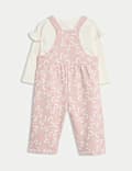 Ensemble 2 pièces en coton avec salopette à motif fleuri (jusqu’au 3 ans)