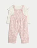 Ensemble 2 pièces en coton avec salopette à motif fleuri (jusqu’au 3 ans)