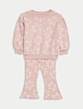 Ensemble 2 pièces en coton avec top et bas à motif fleuri (jusqu’au 6 ans)