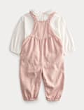 2-tlg. Outfit mit rosafarbener Latzhose aus Twill (0 M. – 3 J.)