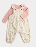 2pc Cotton Strawberry Ditsy Dungarees Outfit (0-3 Yrs)