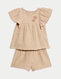 2pc Pure Cotton Frill Shorts Outfit (0-3 Yrs)