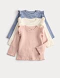 3pk Cotton Rich Plain Waffle Long Sleeve Tops (0-3 Yrs)