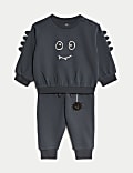 2-delige katoenrijke outfit met halloweenmonster (0-3 jaar)