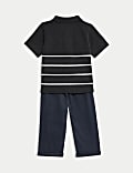 2pc Cotton Blend Striped Knit Polo Outfit (0 Mths-3 Yrs)