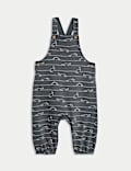 Ensemble 2 salopettes en coton jersey à motif dinosaure (jusqu’au 3 ans)