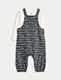 Ensemble 2 salopettes en coton jersey à motif dinosaure (jusqu’au 3 ans)
