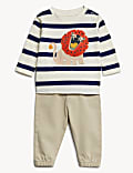 2pc Cotton Rich Striped Lion Outfit (0-3 Yrs)