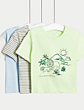 Lot de 3&nbsp;t-shirts 100&nbsp;% coton à motif safari et rayures (jusqu’au 3&nbsp;ans)