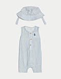 2pc Cotton Pure Cotton Striped Romper and Hat (0–3 Yrs)