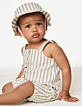 Cotton Rich Striped Romper with Hat (0-3 Yrs)