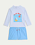 2pc A La Mer Slogan Rash Vest Swim Set (0-6 Yrs)