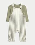 2pc Pure Cotton Jersey Striped Dungaree Outfit (0-3 Yrs)
