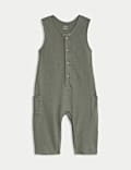 2pc Pure Cotton Waffle Dungaree Outfit (0-3 Yrs)