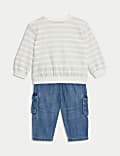 2pc Cotton Rich Striped Top & Jeans Outfit (0-8 Yrs)