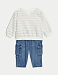 2pc Cotton Rich Striped Top & Jeans Outfit (0-8 Yrs)