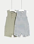 2pk Pure Cotton Striped Rompers (0-3 Yrs)