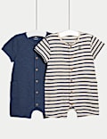 2pk Pure Cotton Elephant Rompers (0-3 Yrs)