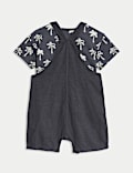Ensemble 2&nbsp;pièces avec salopette 100&nbsp;% coton à motif palmier (jusqu’au 3&nbsp;ans)