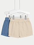 2pk Pure Cotton Woven Shorts (0-3 Yrs)