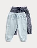 2pk Pure Cotton Grey & Blue Cargo Joggers (0-6 Yrs)