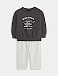 2pc Cotton Rich Skating Dog Print Sweatshirt Trousers Outfit (0 Mths-6 Yrs)