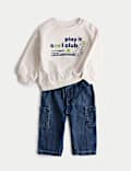 2pc Cotton Rich Dinosaur Sweatshirt Jeans Outfit (0 Mths-3 Yrs)
