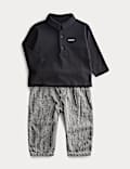Pure Cotton Long Sleeve Polo Shirt & Trousers Outfit (0-3 Yrs)