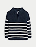 Pure Cotton Striped Quarter Zip Jumper (0-3 Yrs)