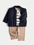Conjunto de 3 piezas de camiseta y chaqueta-camisa 100 % algodón (0-3 años)