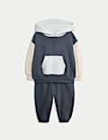 2pc Cotton Rich Colour Block Hooded Sweat Outfit (0-6 Yrs)