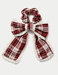Checked Lace Trim Bow Scrunchie