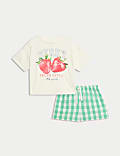 Pure Cotton Strawberry & Checked Pyjamas (3-16 Yrs)