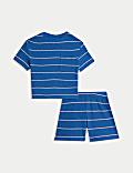 Korte pyjama met strepen en wafelstructuur van katoenmix (1-16 jaar)