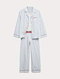 Ensemble 3 pièces pyjamas 100 % coton à rayures (du 6 au 16 ans)