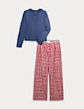 Kids' Navy Pointelle & Check Pyjamas (1-16 Yrs)