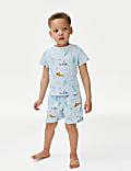Pure Cotton Sea Print Waffle Pyjamas (1-8 Yrs)
