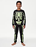 Pyžamo sv&iacute;t&iacute;c&iacute; ve tmě s&nbsp;motivem kostry, z&nbsp;čist&eacute; bavlny (1&ndash;16&nbsp;let)