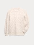 Strukturierter Zopfstrickpullover Wollanteil (6–16 Jahre)
