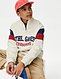 Sweat en coton à col zippé et motif de style graphique (du 6 au 16 ans)