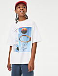 T-shirt 100&nbsp;% coton à motif basketball de style graphique (du 6&nbsp;au 16&nbsp;ans)