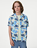 2pc Pure Cotton Palm Print Shirt & T-Shirt Set (6-16 Yrs)