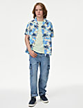 2pc Pure Cotton Palm Print Shirt & T-Shirt Set (6-16 Yrs)