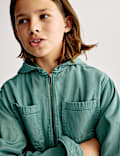 Cotton Blend Hooded Zip Shacket (6-16 Yrs)